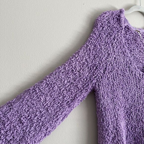 Free People Purple Sand Dune Bell Sleeve Sweater Large Cotton Blend V-neck Boho - Picture 3 of 9